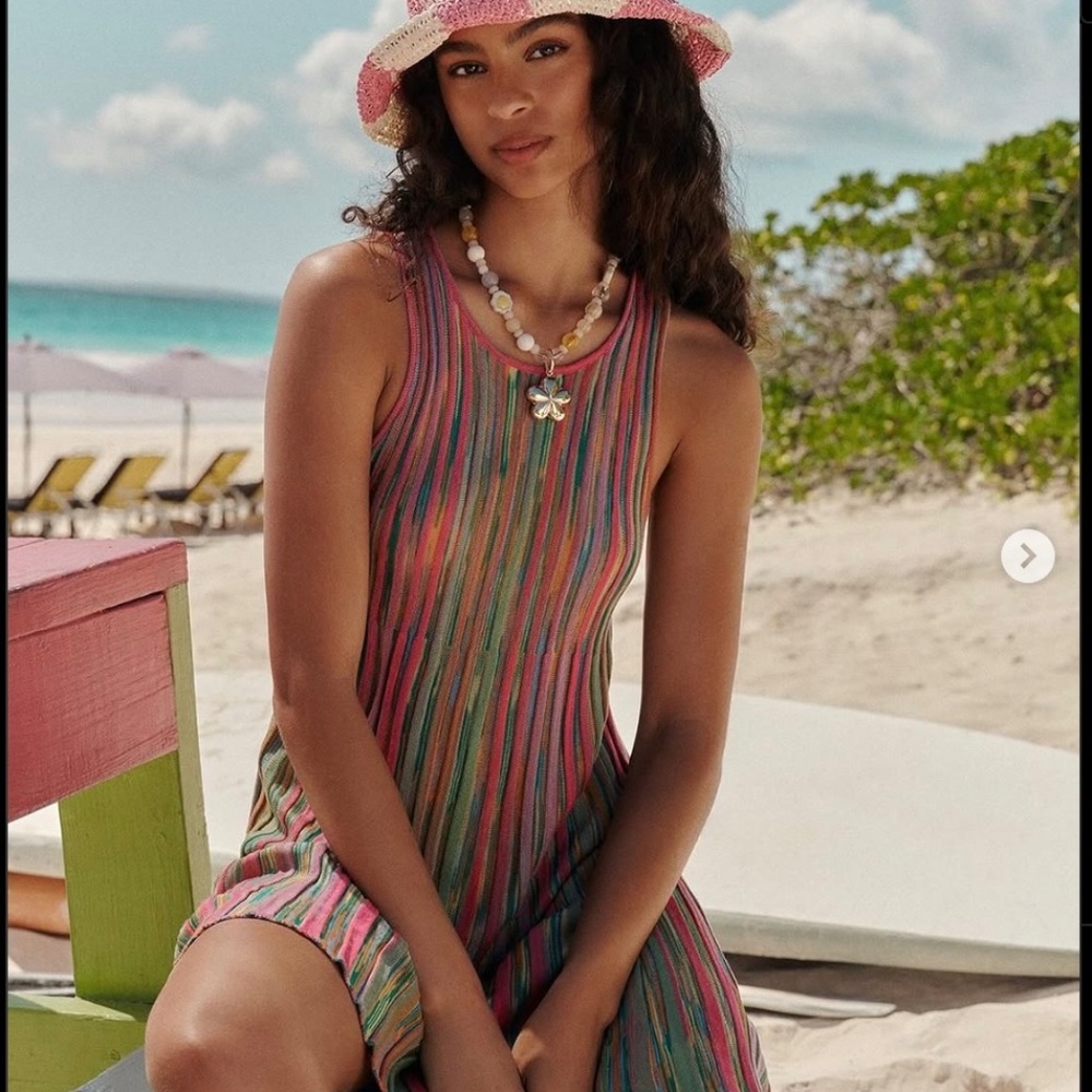 Anthropologie Multicolor Striped Knit Tank Dress (Pink, Green, Blue)